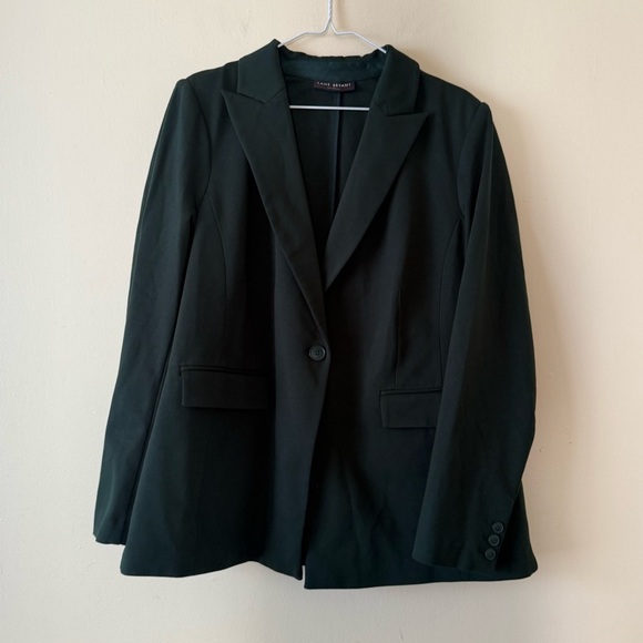 Lane Bryant Double Weave Stretch Blazer Jacket  Size 16 Green One Button - Picture 1 of 4